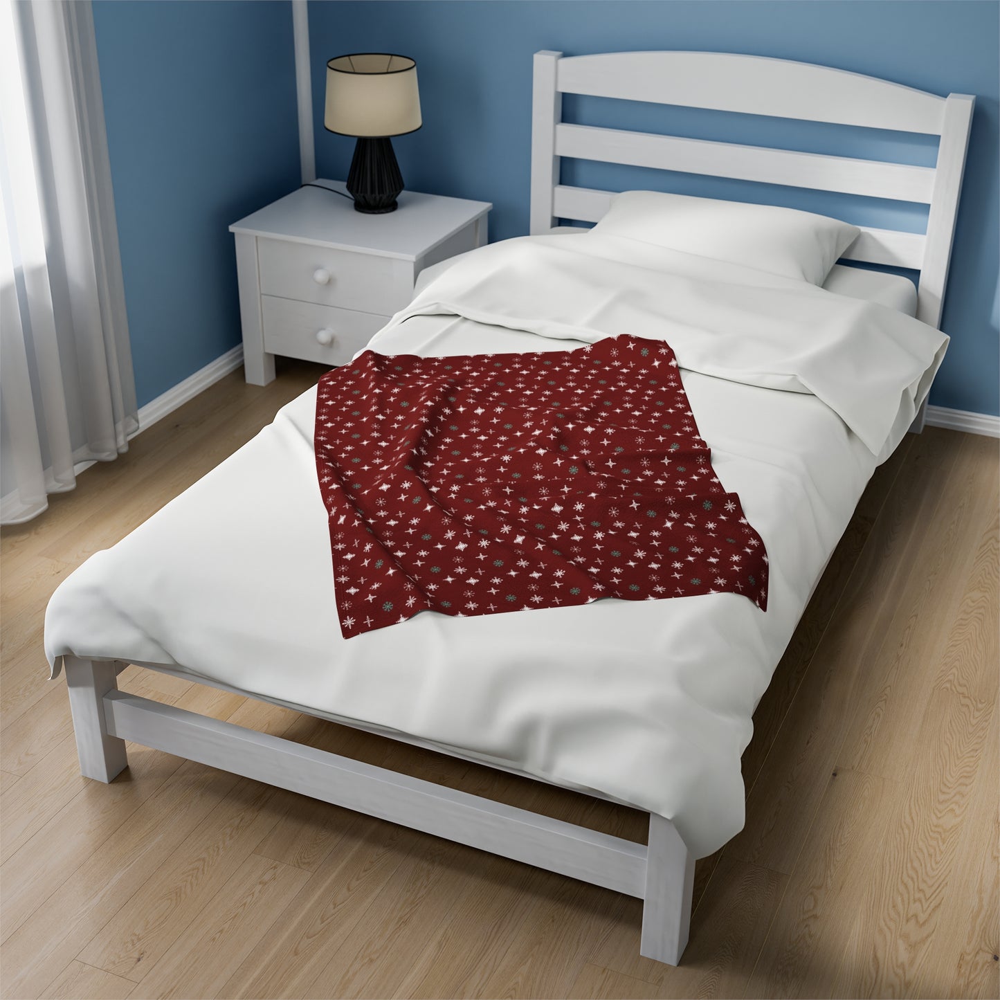 Snowflakes - Deep Red - Velveteen Plush Blanket