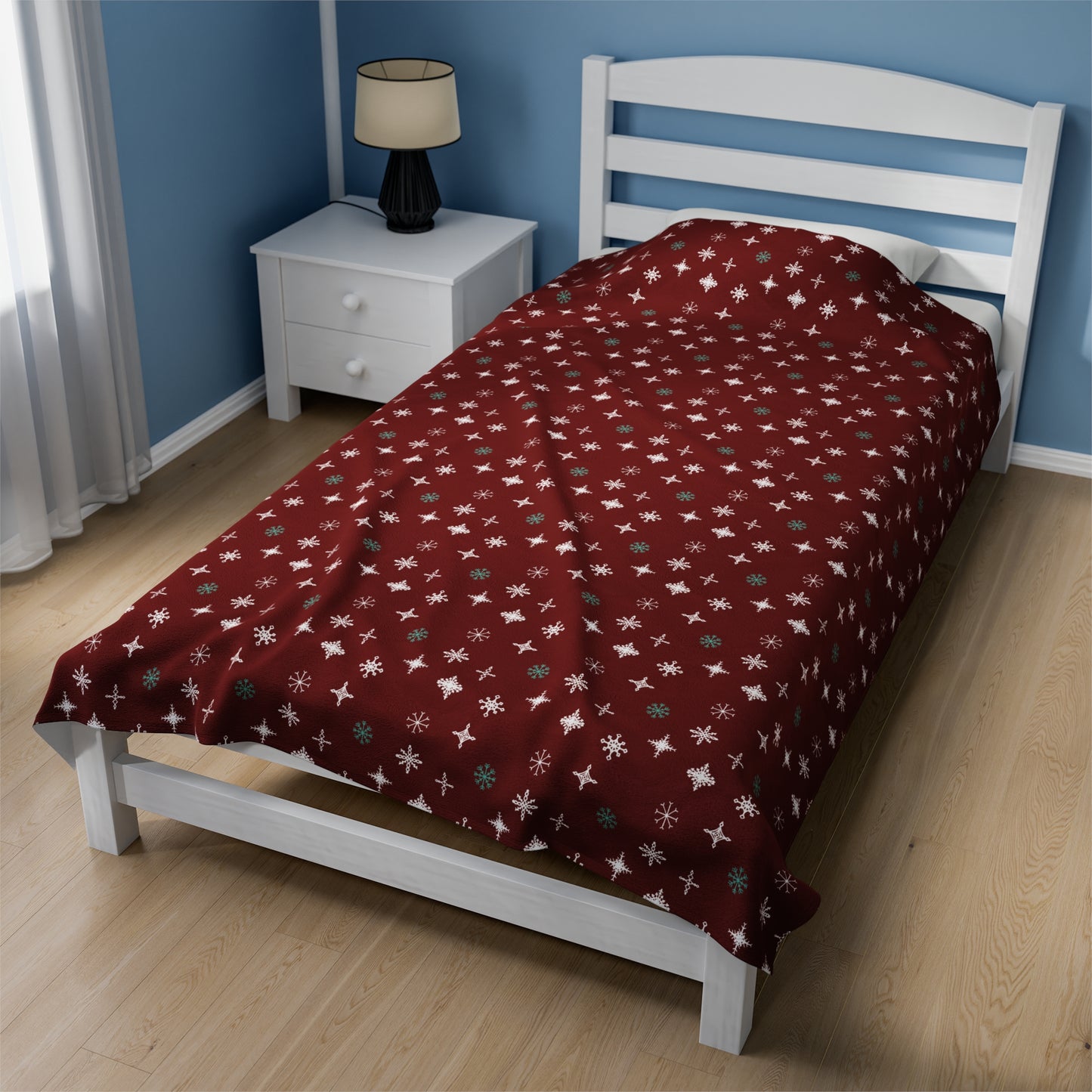 Snowflakes - Deep Red - Velveteen Plush Blanket