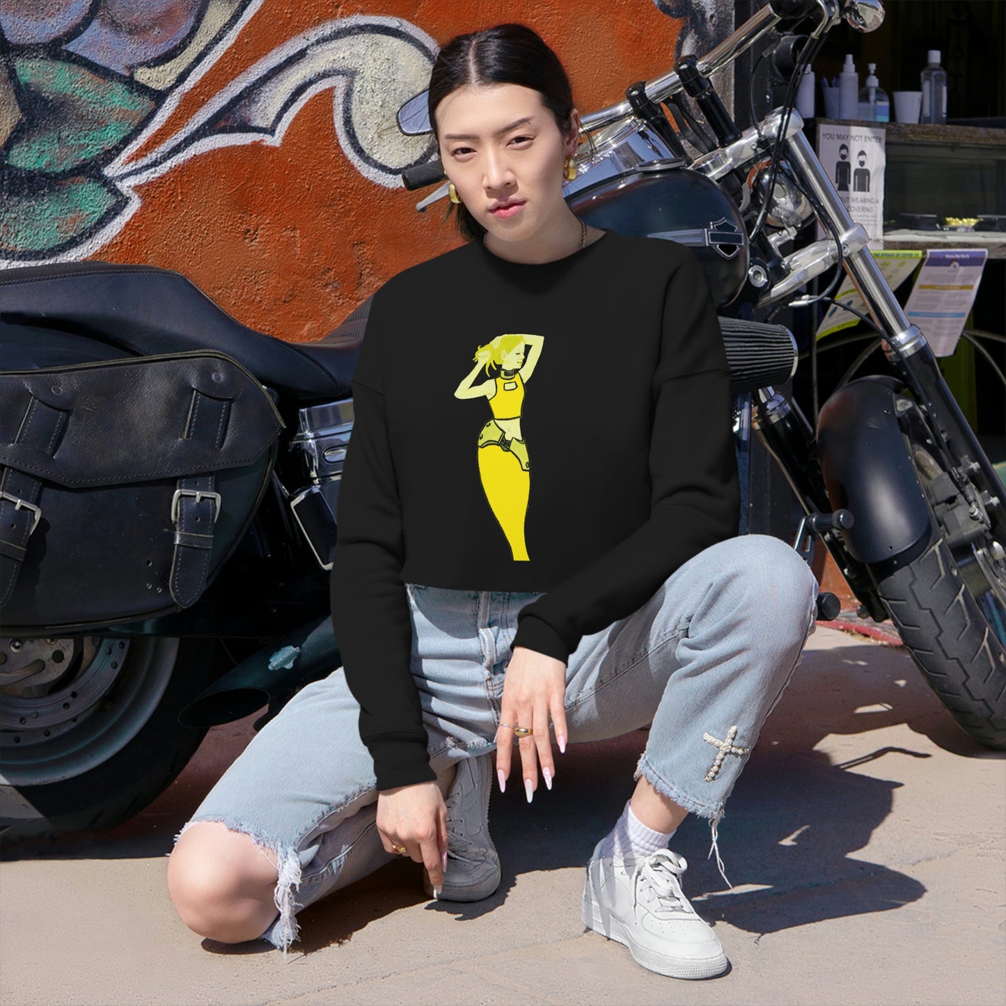 "The MODels" - C.P. Cadmium Yellow Female - Standalone Figure - Women's Cropped Sweatshirt