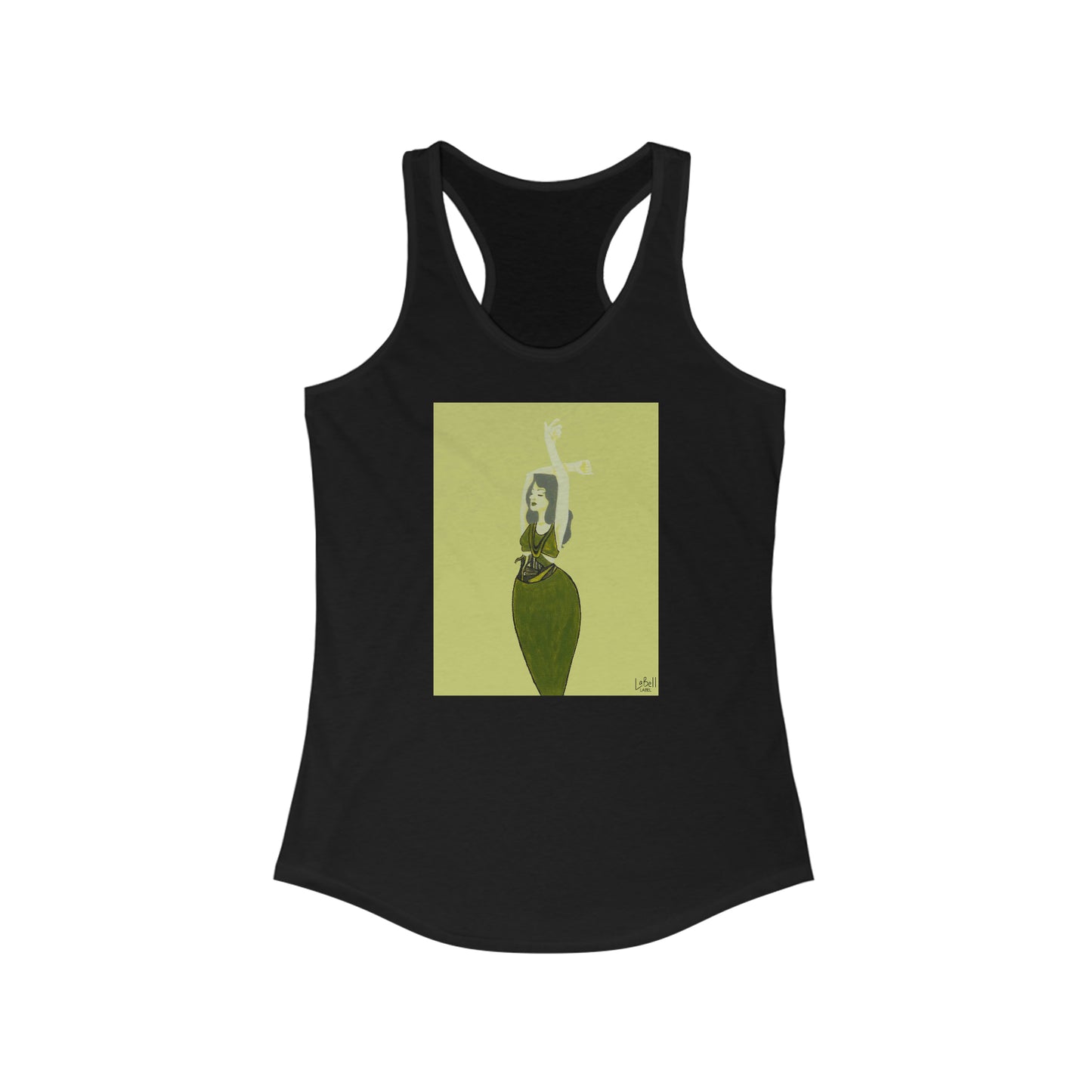 "The MODels" - Green Gold Female - with Solid Background - Women's Ideal Racerback Tank