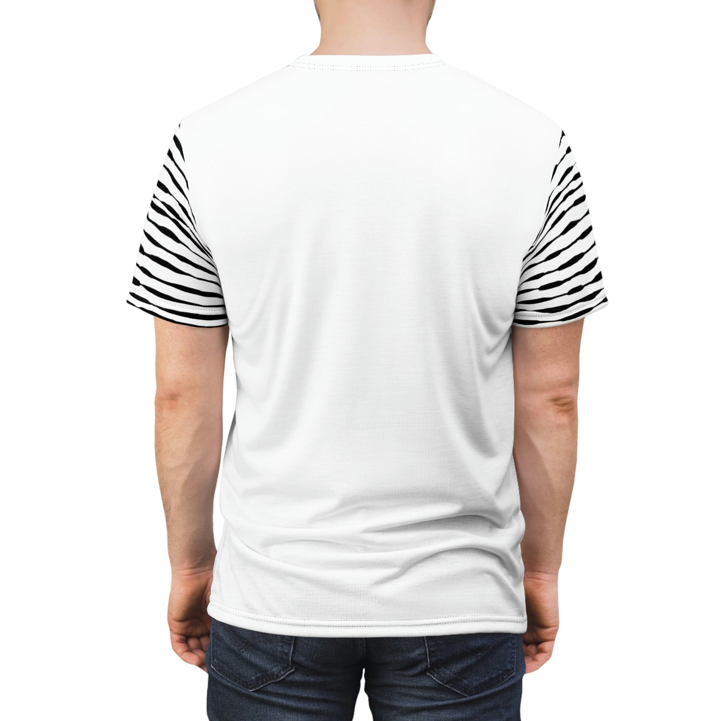 Coin Stack Pattern with LaBell Label - Black on White - Sleeve Coverage - Unisex Cut & Sew Tee