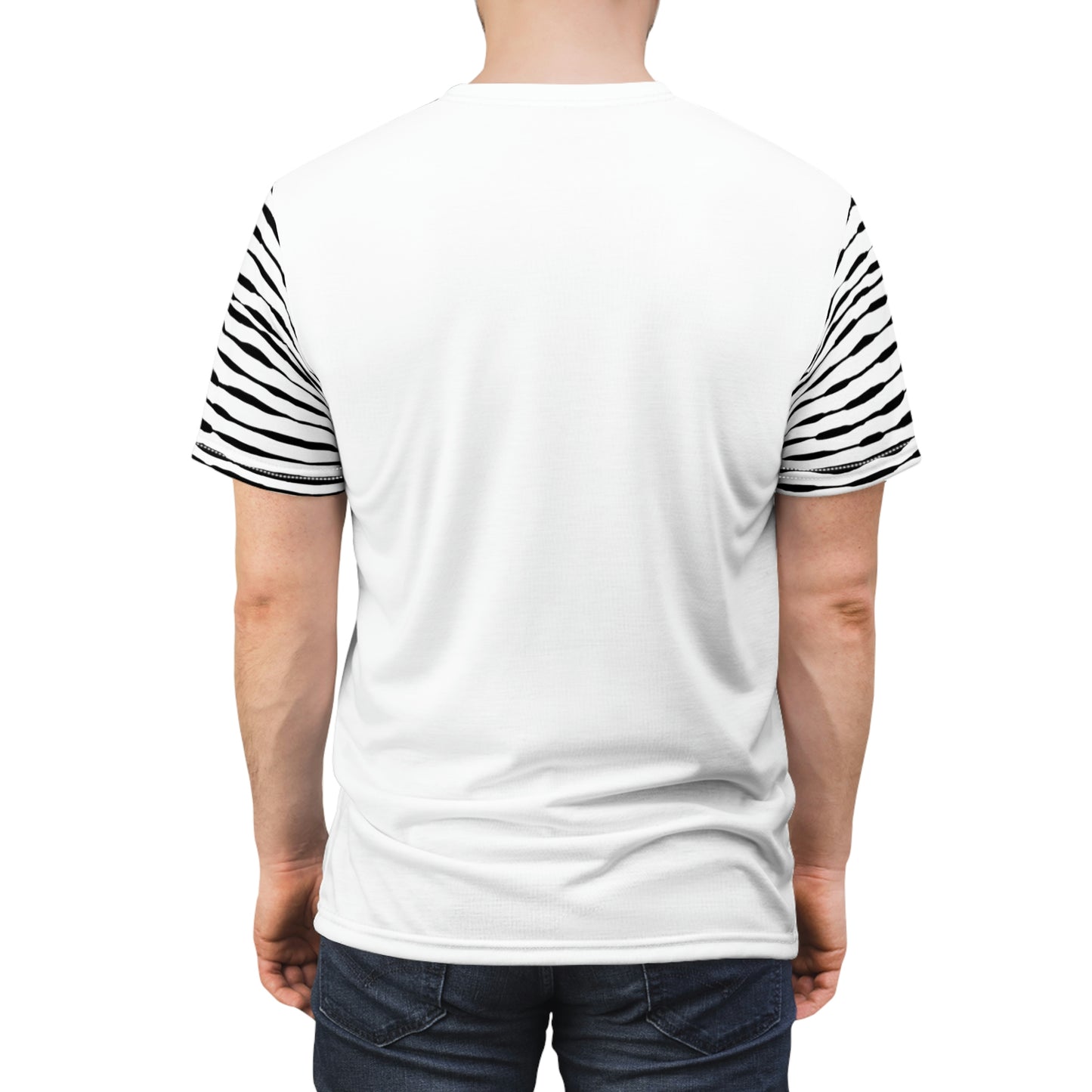Coin Stack Pattern with LaBell Label - Black on White - Sleeve Coverage - Unisex Cut & Sew Tee
