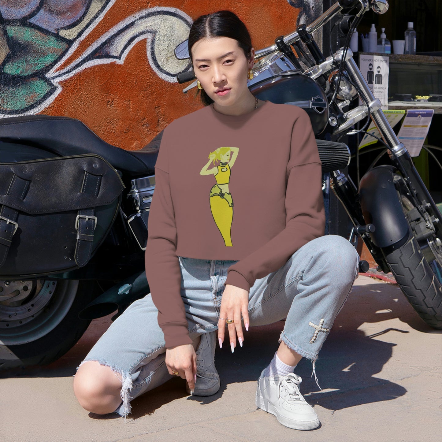 "The MODels" - C.P. Cadmium Yellow Female - Standalone Figure - Women's Cropped Sweatshirt
