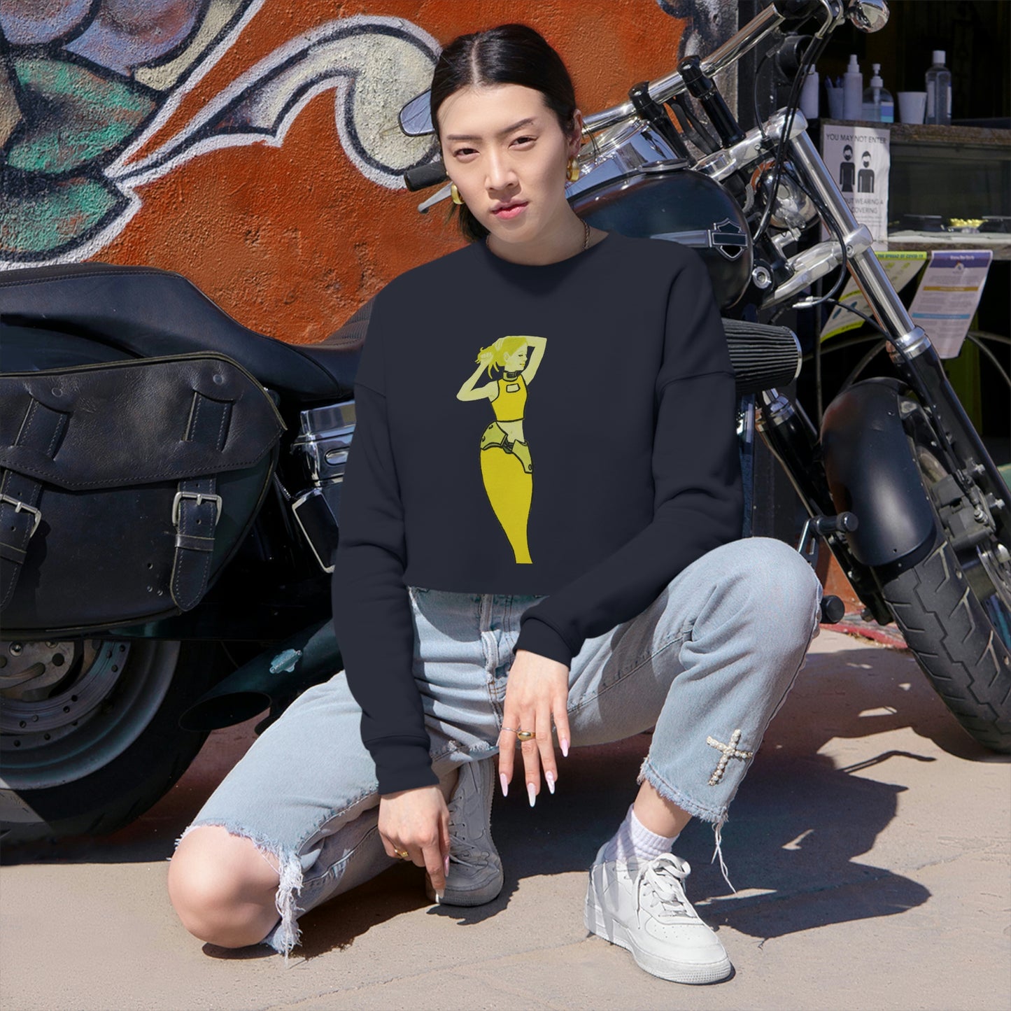 "The MODels" - C.P. Cadmium Yellow Female - Standalone Figure - Women's Cropped Sweatshirt
