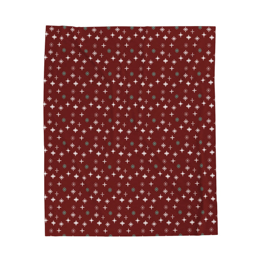 Snowflakes - Deep Red - Velveteen Plush Blanket