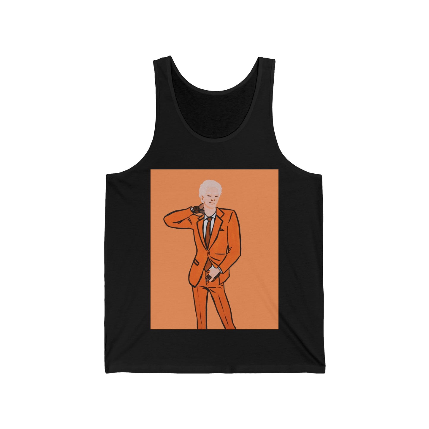 "The MODels" - C.P. Cadmium Orange Male MODel - with Solid Background - Unisex Jersey Tank