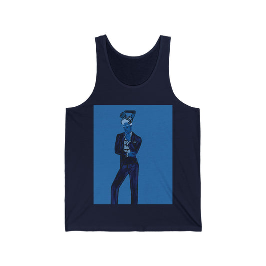 "The MODels" - Prussian Blue Male MODel - with Solid Background - Unisex Jersey Tank