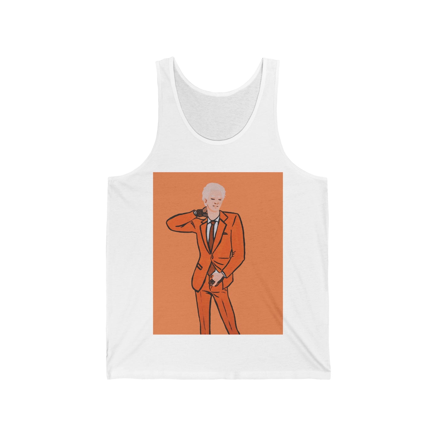 "The MODels" - C.P. Cadmium Orange Male MODel - with Solid Background - Unisex Jersey Tank