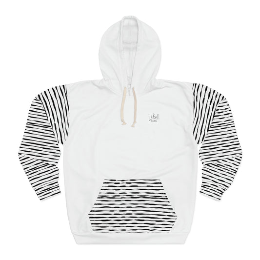 Coin Stack Pattern with LaBell Label - Black on White with Selective Coverage - Unisex Pullover Hoodie